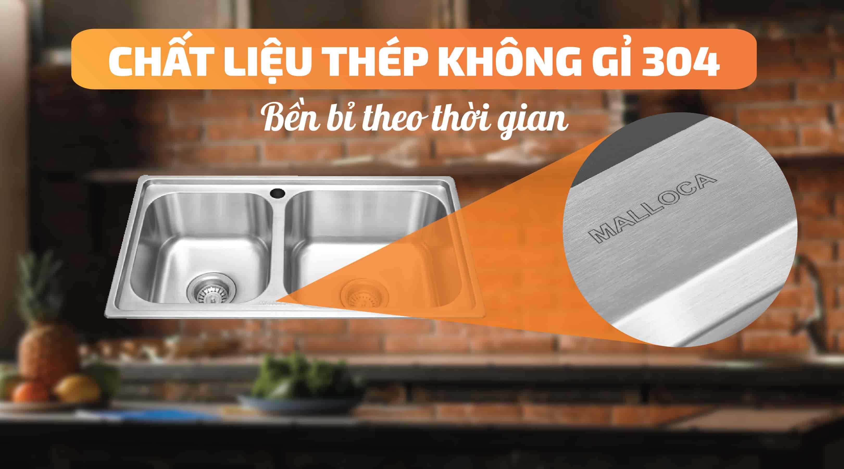 Chậu rửa chén Malloca MS 2076E - Chất liệu thép không gỉ